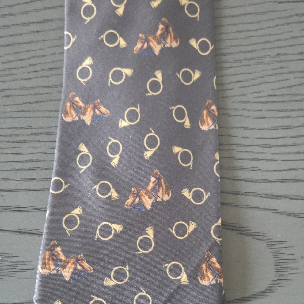 Etro Equine Black Tie with Gold and Brown Motif - Picture 3 of 6